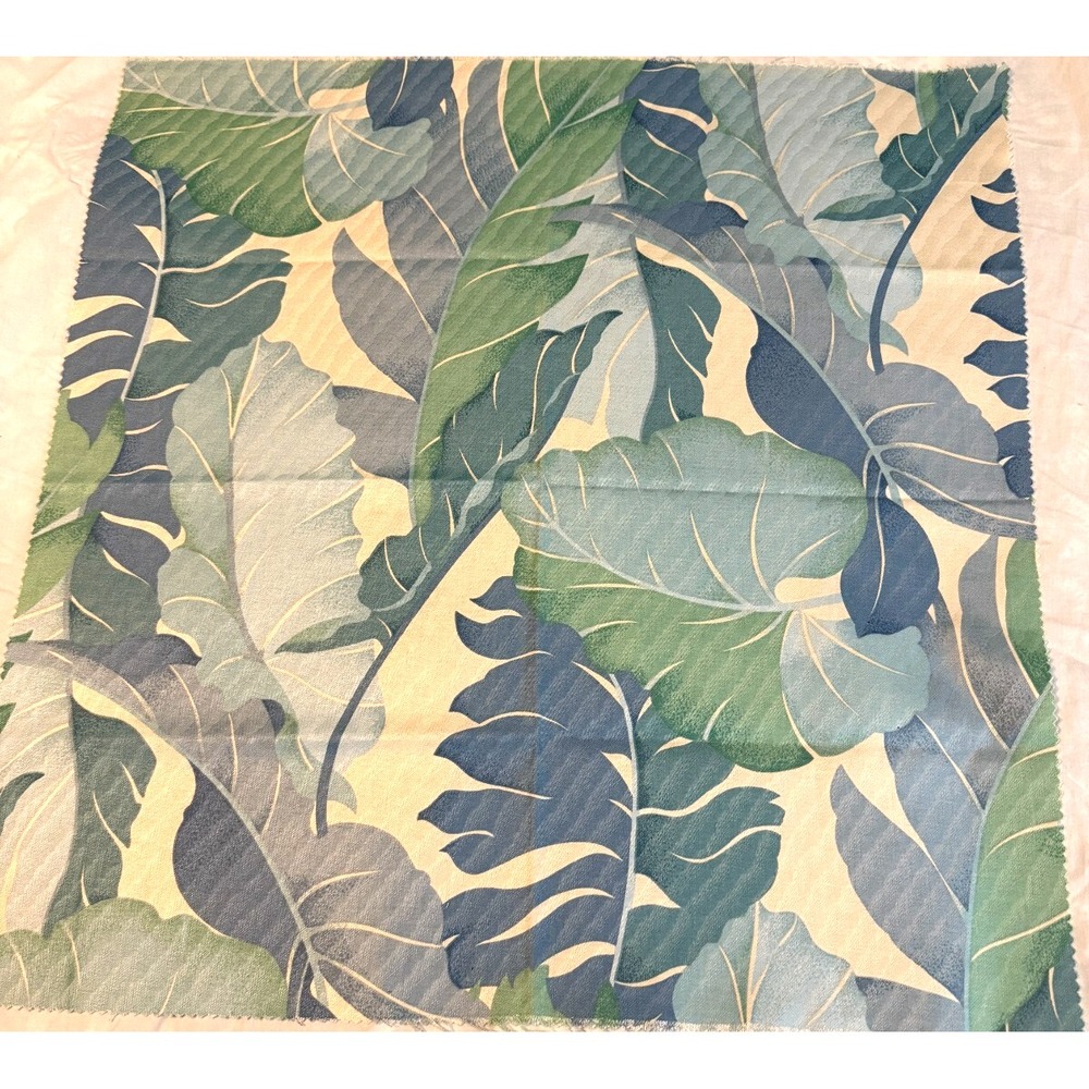 Vtg Blue Leaves Fabric 25" by 25" greens quilted look material craft remnant